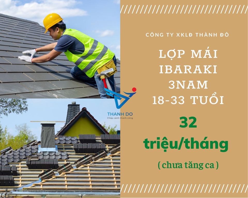 Tuyển 08 Nam đơn hàng lợp mái. Làm việc tại Ibaraki