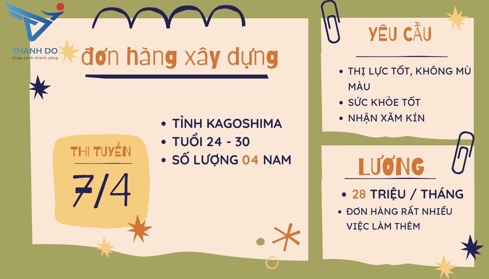 CÔNG TY XKLĐ THÀNH ĐÔ TUYỂN 04 NAM - ĐƠN HÀNG XÂY DỰNG
