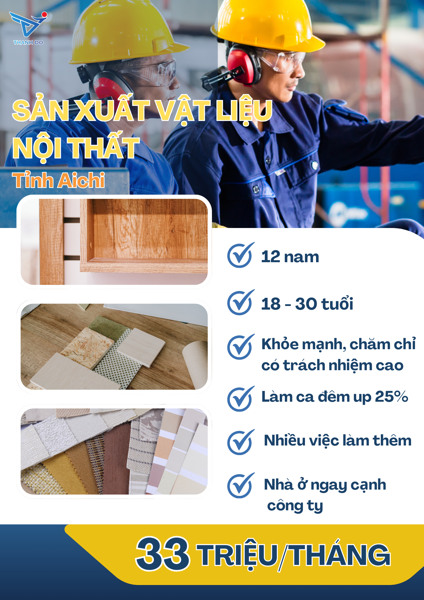 TUYÊN DỤNG 12F NAM ĐƠN HÀNG SẢN XUẤT VẬT LIỆU NỘI THẤT