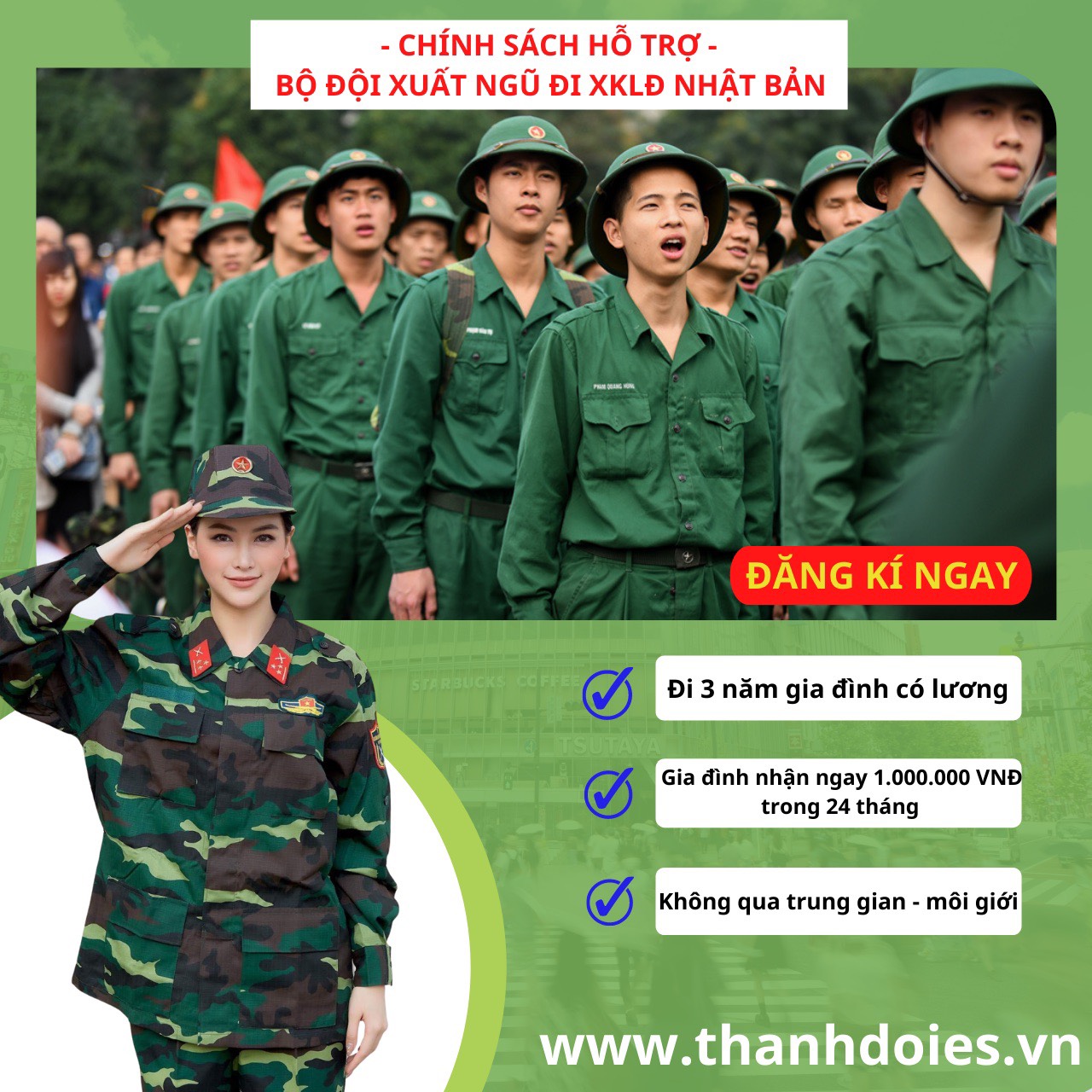 Chính sách ưu đãi - bộ đội đi xklđ Nhật Bản